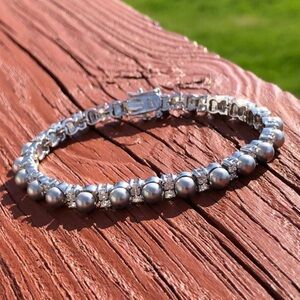 Pearl gray & CZ bracelet - 925 7 1/2”